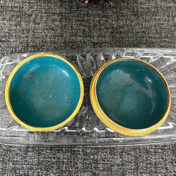 Cloisonne Cobalt Blue Floral Round Mini Trinket Jewelry Vintage Box - Picture 7 of 8